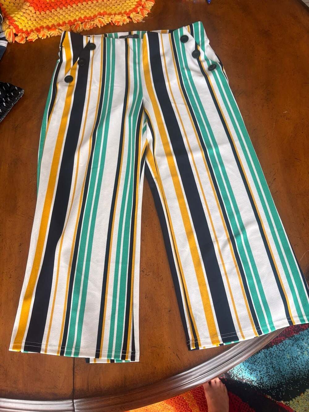 Verve Blues Pants Size M Multicolored Striped Wide Leg